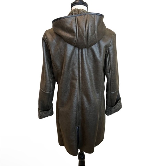 Sam Edelman Sydney Hooded Faux Leather Shearling Brown Coat Medium - Picture 6 of 14